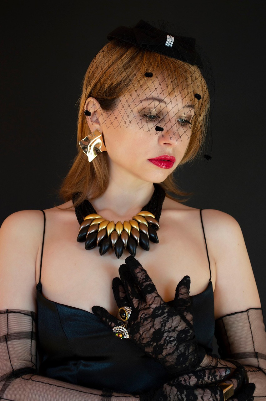 veil, retro, vintage, woman, black dress, gold with black, portrait with a veil, girl with a veil, gorgeous woman in veils, veil on the face, decorations, lace, gloves, hat with veil, lady, fashion, style, veiled woman, girl in a hat with a veil, the lady under the veil, sight, mysteriousness, mysterious woman